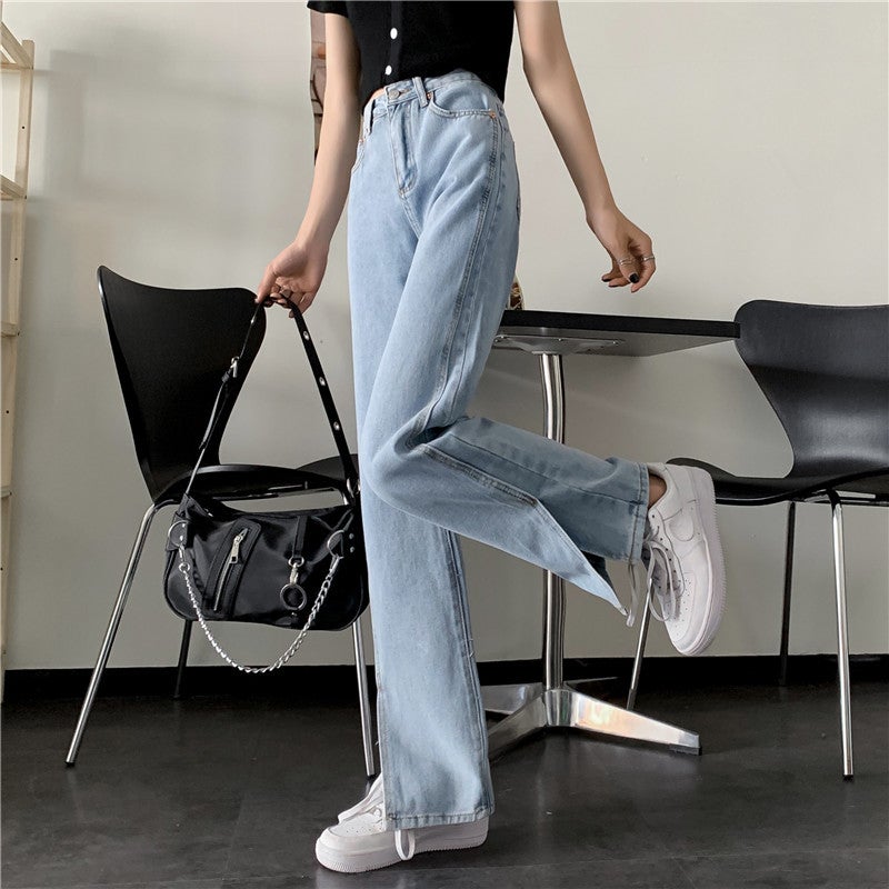 Net Red Pants Loose Straight Leg Pants New Style 2022 Spring/Summer High Waist Slim-Fit Mop Jeans Split Wide Leg Pants - Image 2