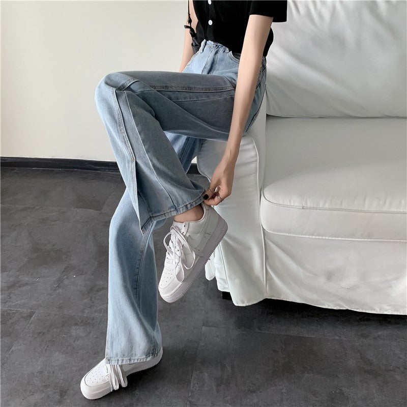 Net Red Pants Loose Straight Leg Pants New Style 2022 Spring/Summer High Waist Slim-Fit Mop Jeans Split Wide Leg Pants - Image 3