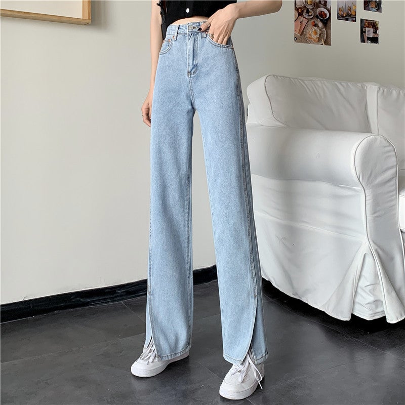Net Red Pants Loose Straight Leg Pants New Style 2022 Spring/Summer High Waist Slim-Fit Mop Jeans Split Wide Leg Pants - Image 4
