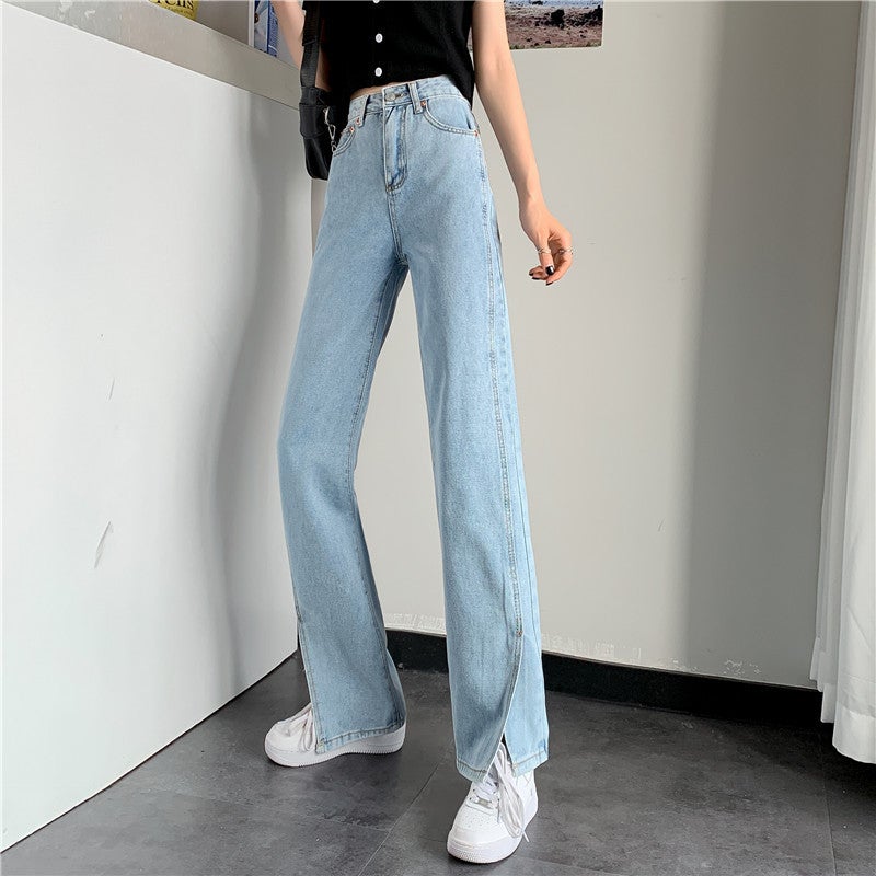 Net Red Pants Loose Straight Leg Pants New Style 2022 Spring/Summer High Waist Slim-Fit Mop Jeans Split Wide Leg Pants - Image 1