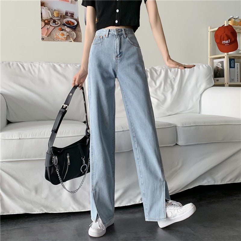 Net Red Pants Loose Straight Leg Pants New Style 2022 Spring/Summer High Waist Slim-Fit Mop Jeans Split Wide Leg Pants - Image 5