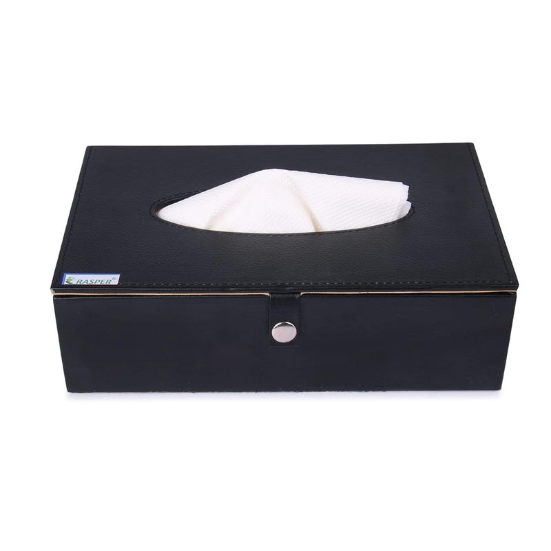 Rasper Black Leather Tissue Box Holder for Car Napkin Holder Tissue Paper Dispenser Facial Tissue Holder for Home Office with Magnetic Closure - Image 2