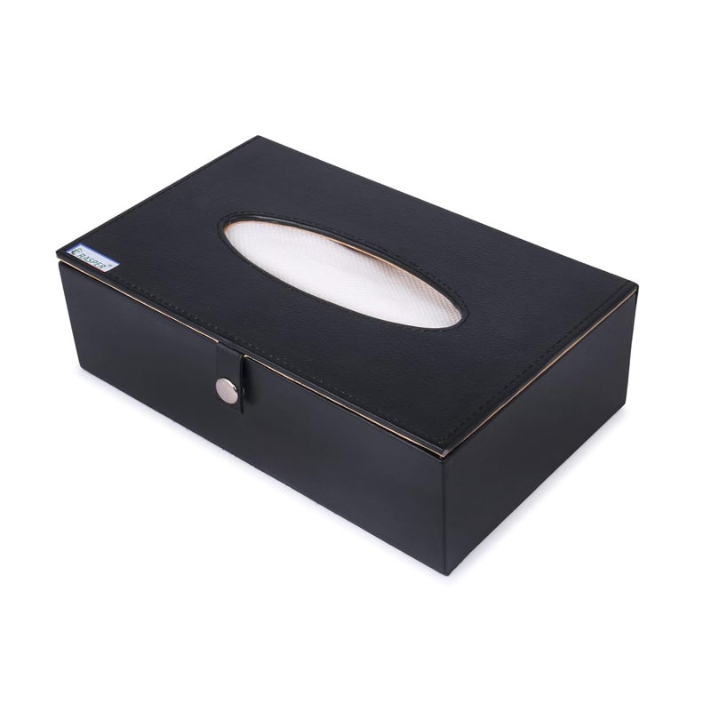 Rasper Black Leather Tissue Box Holder for Car Napkin Holder Tissue Paper Dispenser Facial Tissue Holder for Home Office with Magnetic Closure - Image 1