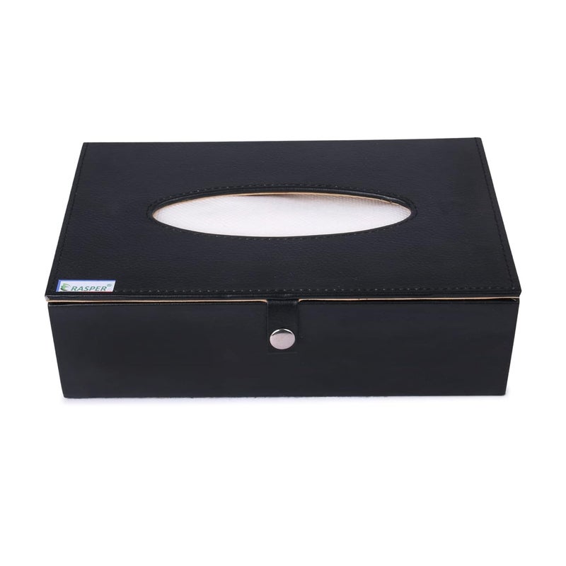 Rasper Black Leather Tissue Box Holder for Car Napkin Holder Tissue Paper Dispenser Facial Tissue Holder for Home Office with Magnetic Closure - Image 3