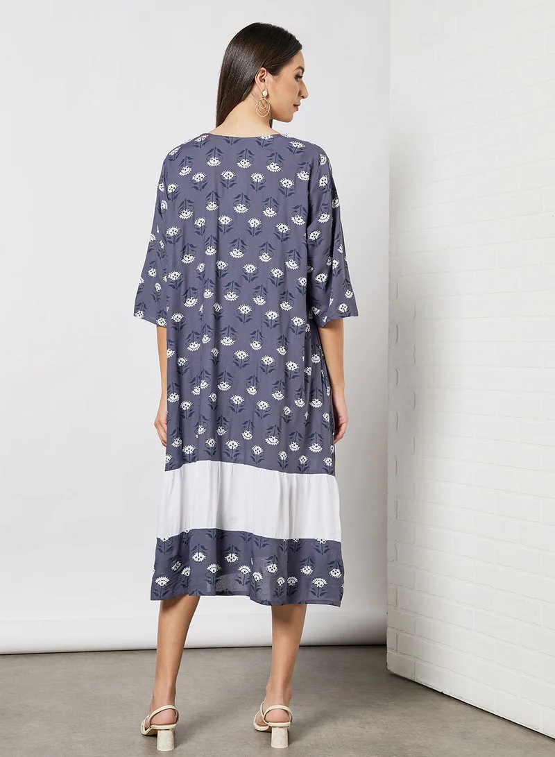 HANA & SARA All Over Printed Round Neck Jalabiya With Facemask