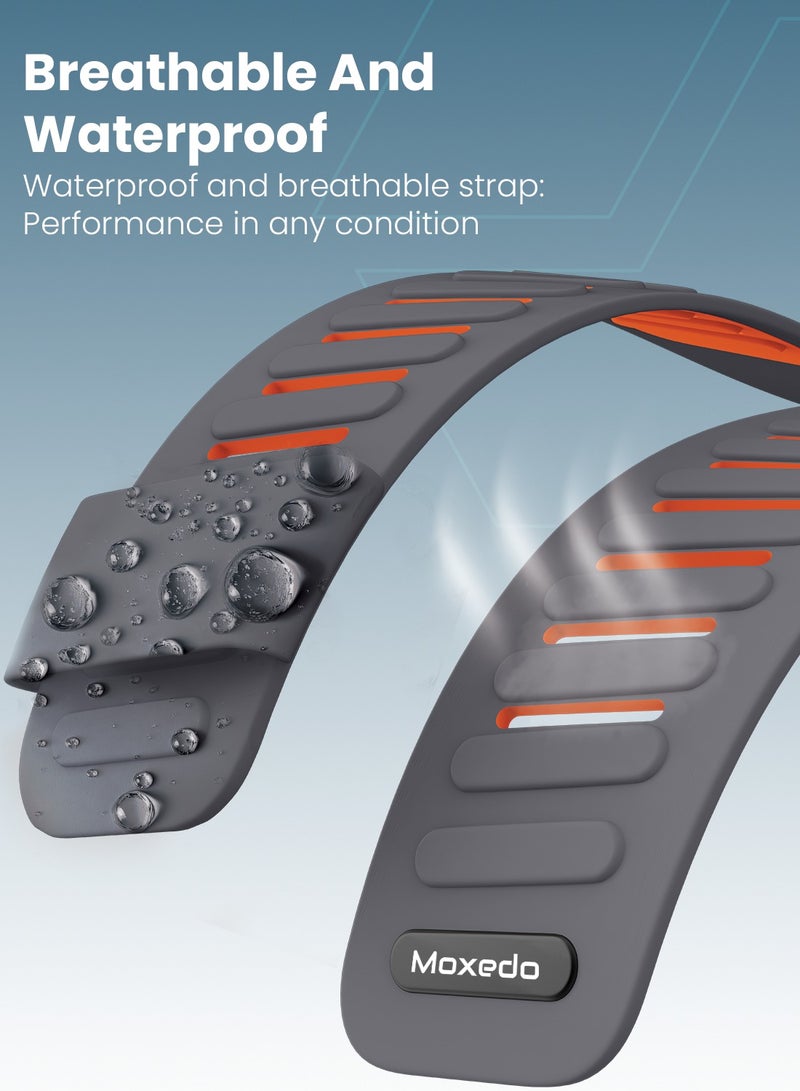 Moxedo Moxedo Flow-Fit Silicone Strap Compatible with WHOOP 4.0  Adjustable Replacement Band for Men & Women Lightweight, Sweatproof, Skin-Friendly, Secure Fit, Waterproof Sports Loop ( Grey/Orange)  - Image 4