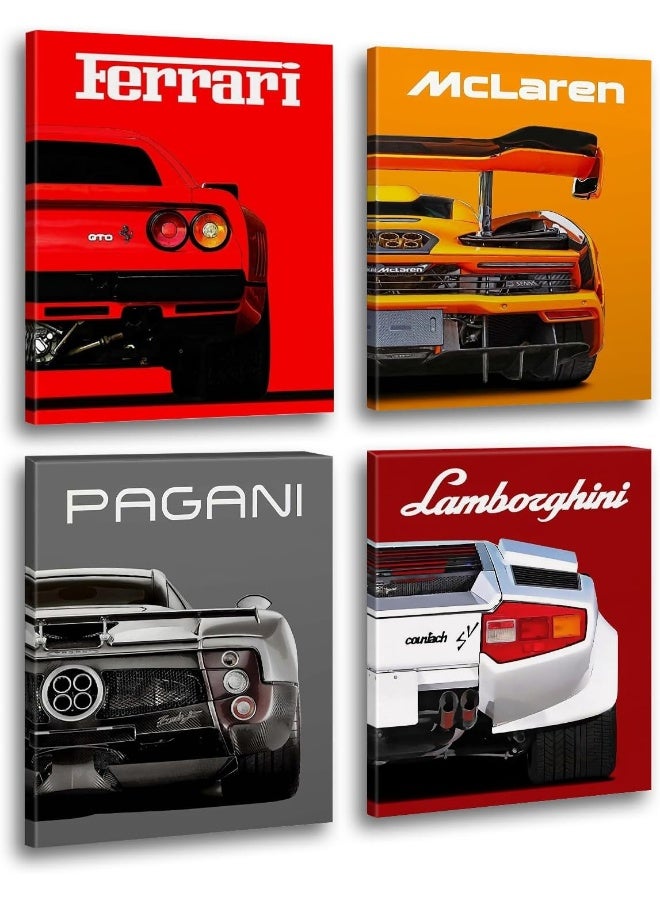 EMODA Modern Car Posters Classic Supercar Wall Art Prints, Ferrari Lamborghini McLaren Pagani Canvas Posters for Man Cave Boys Room Wall Decor, Sports Car Art Prints, 4 Set - 8"x10" Frame, Ready to Hang - Image 1