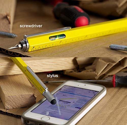 AIYIBEN Stylus Pen, 7-in-1 Multi-Tool Pen [Touchscreen Stylus, Ballpoint Pen, Ruler, Level, Phillips Screwdriver and Flathead (3 Pack Yellow) - Image 3