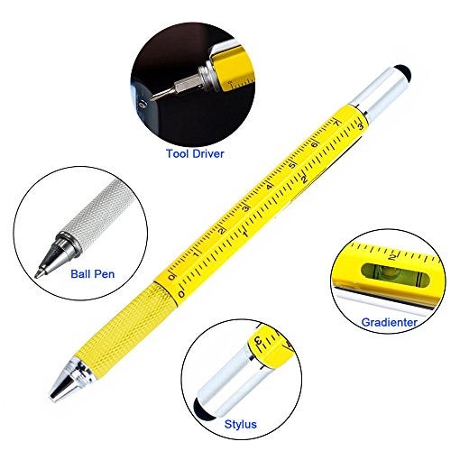 AIYIBEN Stylus Pen, 7-in-1 Multi-Tool Pen [Touchscreen Stylus, Ballpoint Pen, Ruler, Level, Phillips Screwdriver and Flathead (3 Pack Yellow) - Image 4