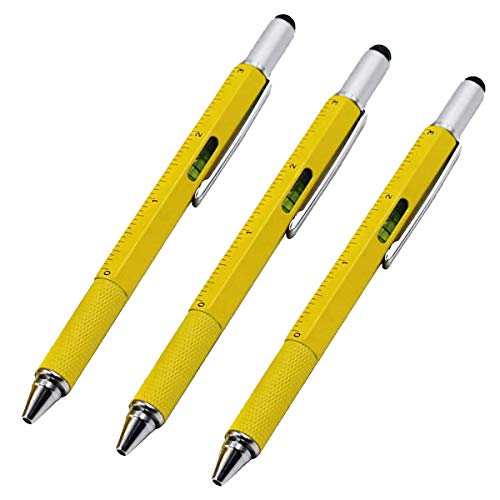 AIYIBEN Stylus Pen, 7-in-1 Multi-Tool Pen [Touchscreen Stylus, Ballpoint Pen, Ruler, Level, Phillips Screwdriver and Flathead (3 Pack Yellow) - Image 5