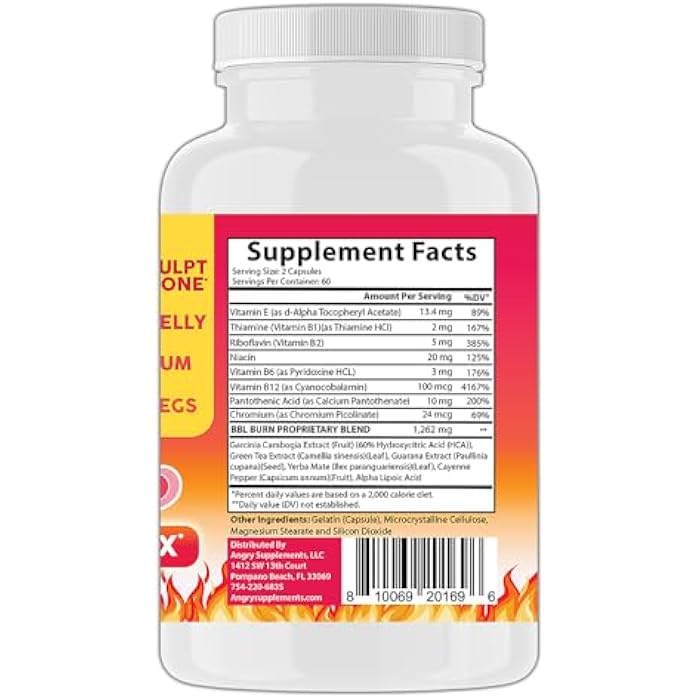 Angry Supplements كبسولات بتر بوتي بي بي إل بيرن المركب الحراري، لتنسيق وشد البطن، المؤخرة + الساقين مع غارسينيا كامبوجيا، غوارانا، مستخلص الشاي الأخضر، ALA، وفلفل كايين (120 حبة، 60 حصة) - Image 4