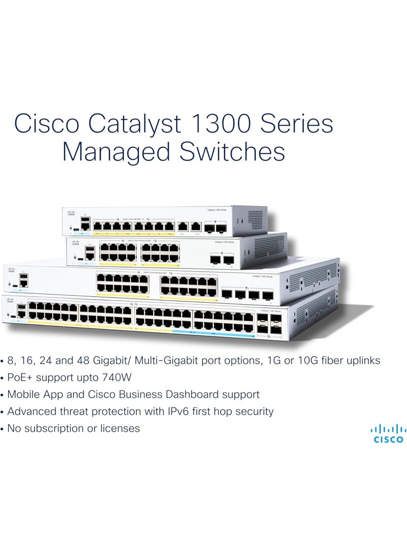 Cisco System مفتاح سيسكو كاتاليست 1300-48P-4G المدارة، 48 منفذ GE، PoE، 4x1GE SFP، حماية مدى الحياة المحدودة (C1300-48P-4G) - Image 3