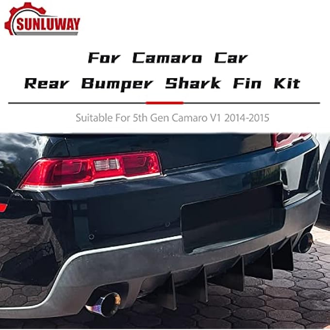 Sunluway For Camaro 5Th Gen Rear Diffuser Set V1 2014-2015, 5 Fins Shark Fin Kit,Car Bumper (Black) - Image 2