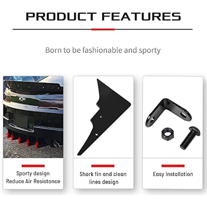 Sunluway For Camaro 5Th Gen Rear Diffuser Set V1 2014-2015, 5 Fins Shark Fin Kit,Car Bumper (Black) - Image 3