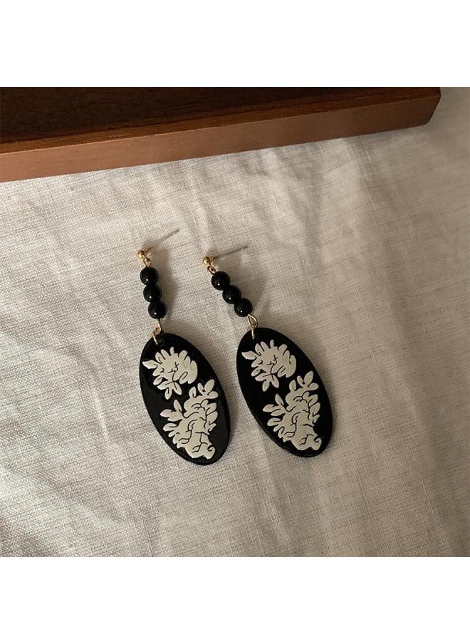 نيبمينينت New Chinese Bamboo Fan Tassel Ear Hook Style Retro Temperament Earrings Niche National Fashion 