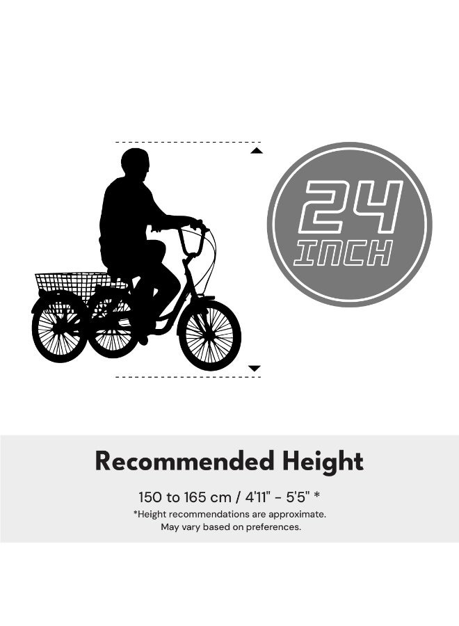 MOGOO دراجة ثلاثية للبالغين هاولر - 24/26 بوصة - إطار فولاذي متين، سلة خلفية قابلة للإزالة مع عجلات وقاعدة خشبية، جنوط سبائك، فرامل ركن، مقعد مع نوابض، تصميم عتيق، مثالية للتسوق - Image 3