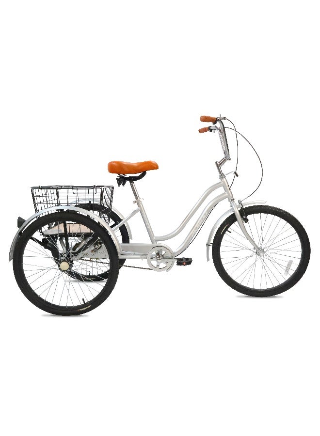 MOGOO دراجة ثلاثية للبالغين هاولر - 24/26 بوصة - إطار فولاذي متين، سلة خلفية قابلة للإزالة مع عجلات وقاعدة خشبية، جنوط سبائك، فرامل ركن، مقعد مع نوابض، تصميم عتيق، مثالية للتسوق - Image 1