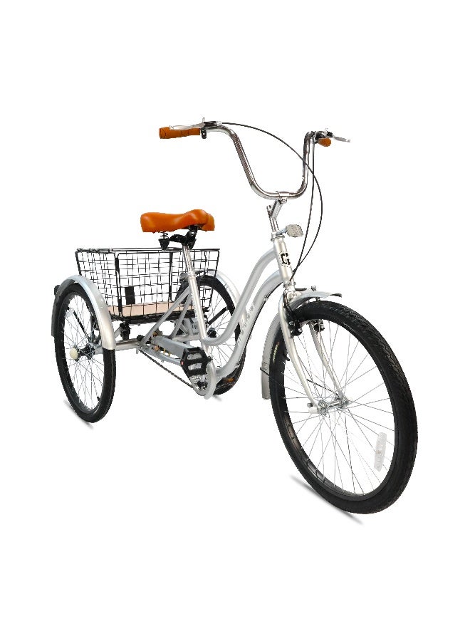 MOGOO دراجة ثلاثية للبالغين هاولر - 24/26 بوصة - إطار فولاذي متين، سلة خلفية قابلة للإزالة مع عجلات وقاعدة خشبية، جنوط سبائك، فرامل ركن، مقعد مع نوابض، تصميم عتيق، مثالية للتسوق - Image 2