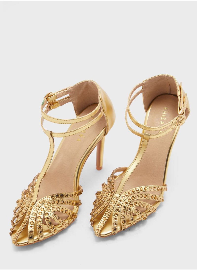 Khizana - Diamante T-Bar Ankle Strap  Sandal - Image 1