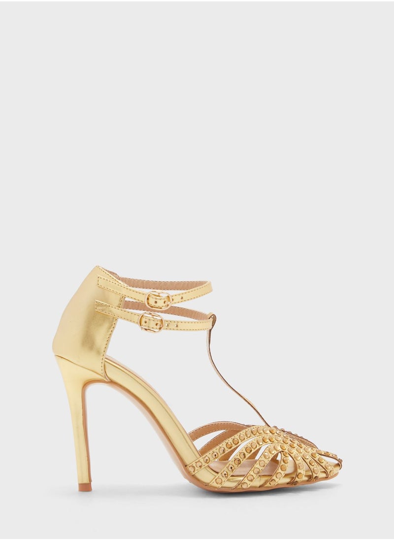 Khizana - Diamante T-Bar Ankle Strap  Sandal - Image 1