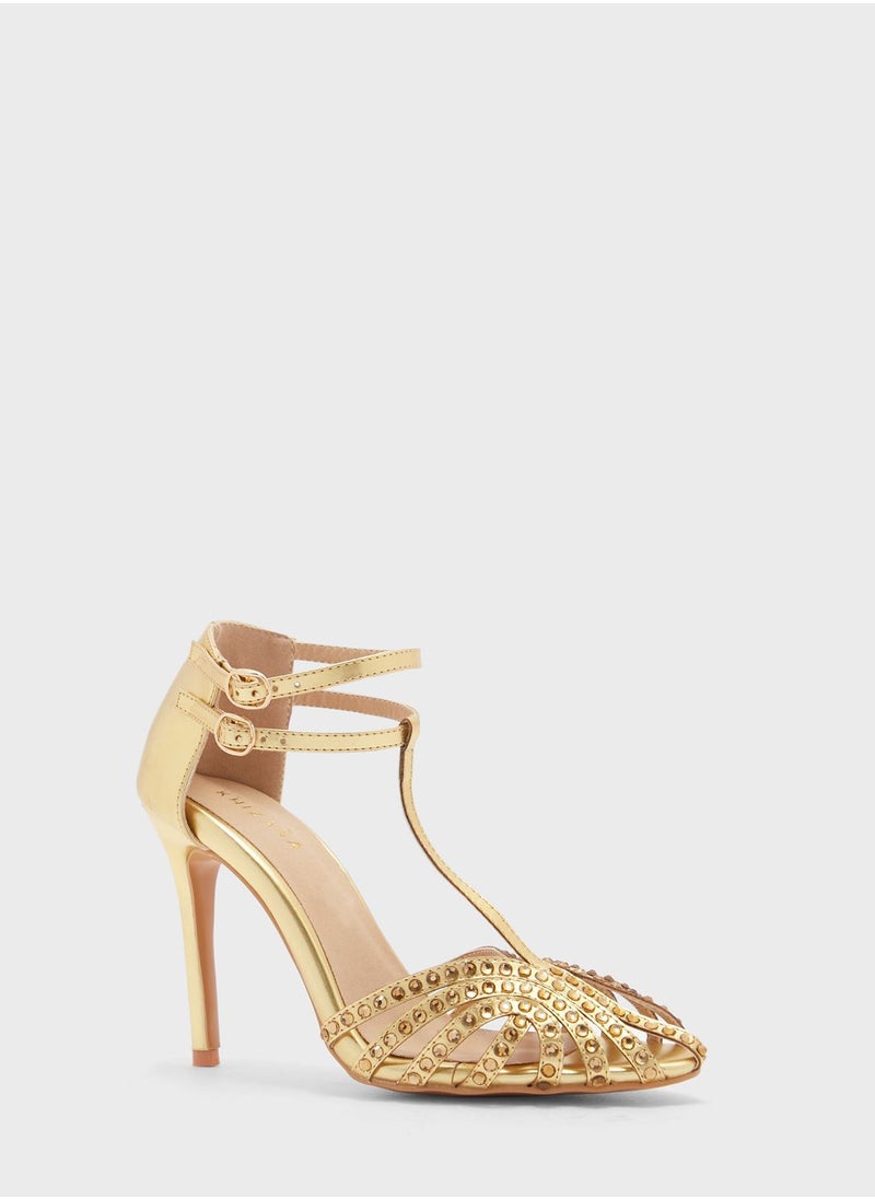 Khizana - Diamante T-Bar Ankle Strap  Sandal - Image 1