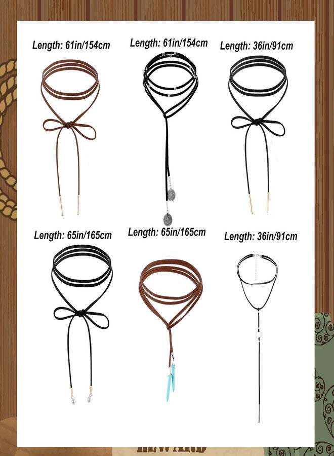 BOHUIZ 6 PCS Boho Western Wrap Velvet Choker, Gothic Western Necklaces Long Chain Tassels Necklace Country Cowgirl Accessories - Image 2