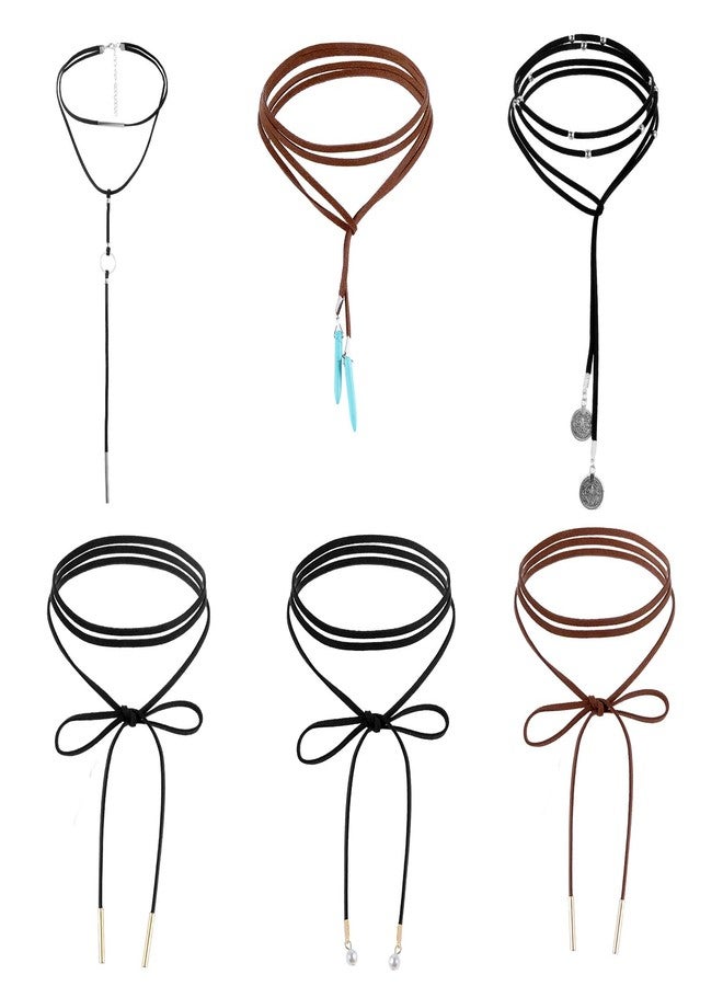 BOHUIZ 6 PCS Boho Western Wrap Velvet Choker, Gothic Western Necklaces Long Chain Tassels Necklace Country Cowgirl Accessories - Image 1