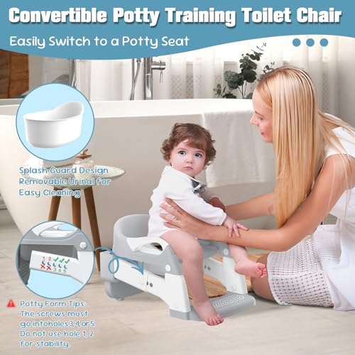 Jabaka Circle Potty Training Seat, Toddler Potty Training Toilet with Step Stool Ladder for Kids Boys Girls, 3 in 1 Foldable Toilet Seat Potty Chair with Urinals, Splash Guard, Handles, Anti-Slip Pad,Grey - Image 5