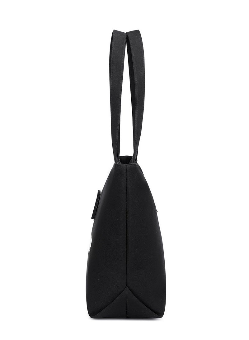 D031 شنطة يد قماش نسائية حقيبة تسوق متعددة الاستخدام شاطئ سفر تسوق ذات جودة عالية - اسود - Image 5