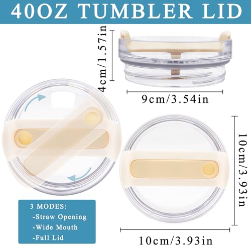 TiciKim 40oz Tumbler Lid Compatible for Stanley, 2 Pack Replacement Tumbler Lids Fit for Stanley Quencher 2.0 Tumbler 40 OZ, with Straws and Cleaning Brush (Cream) - Image 2