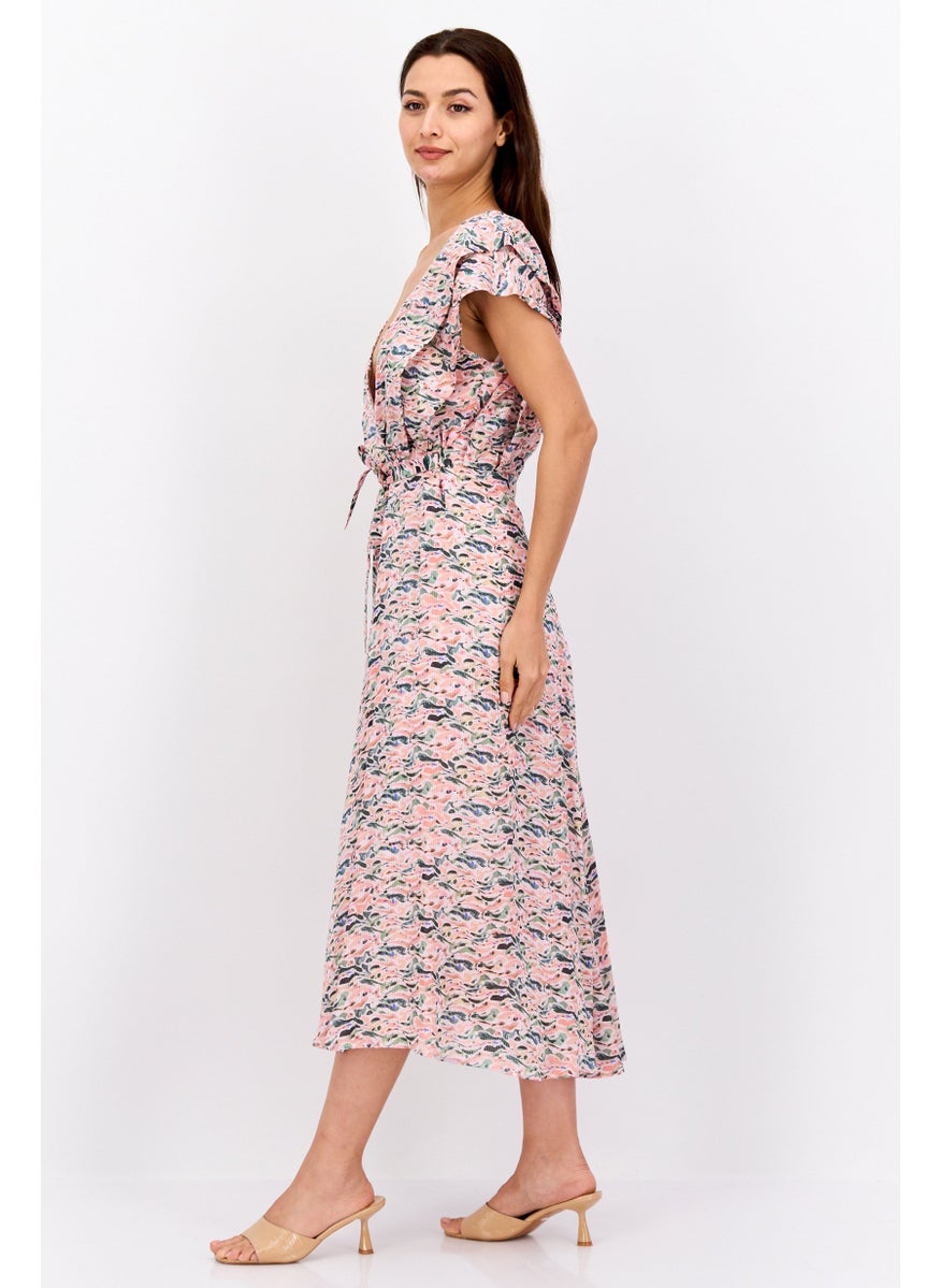 Scotch & Soda Women Allover Print Midi Dress, Pink Combo  - Image 3