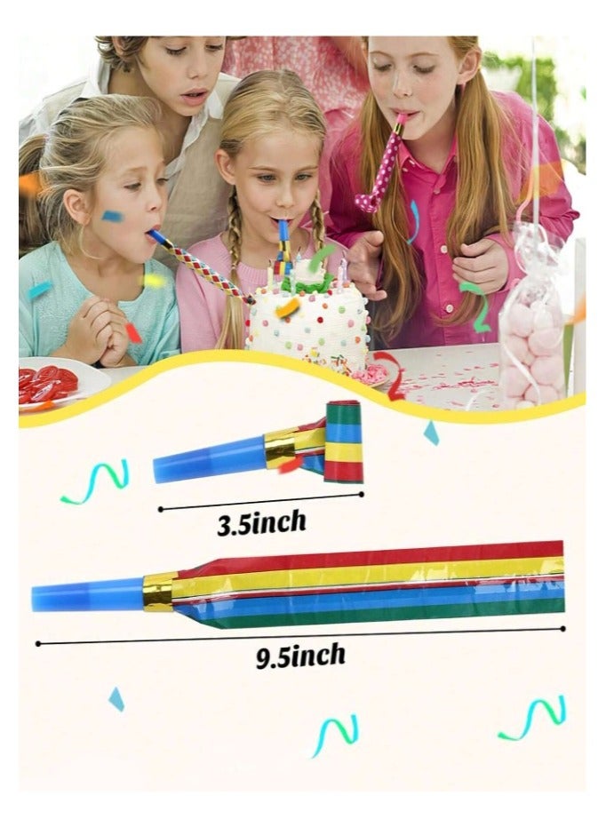 Colored paper blowing whistles for birthday, graduation and new baby parties. Expanding blowing whistles, 25 colorful pieces. - Image 2