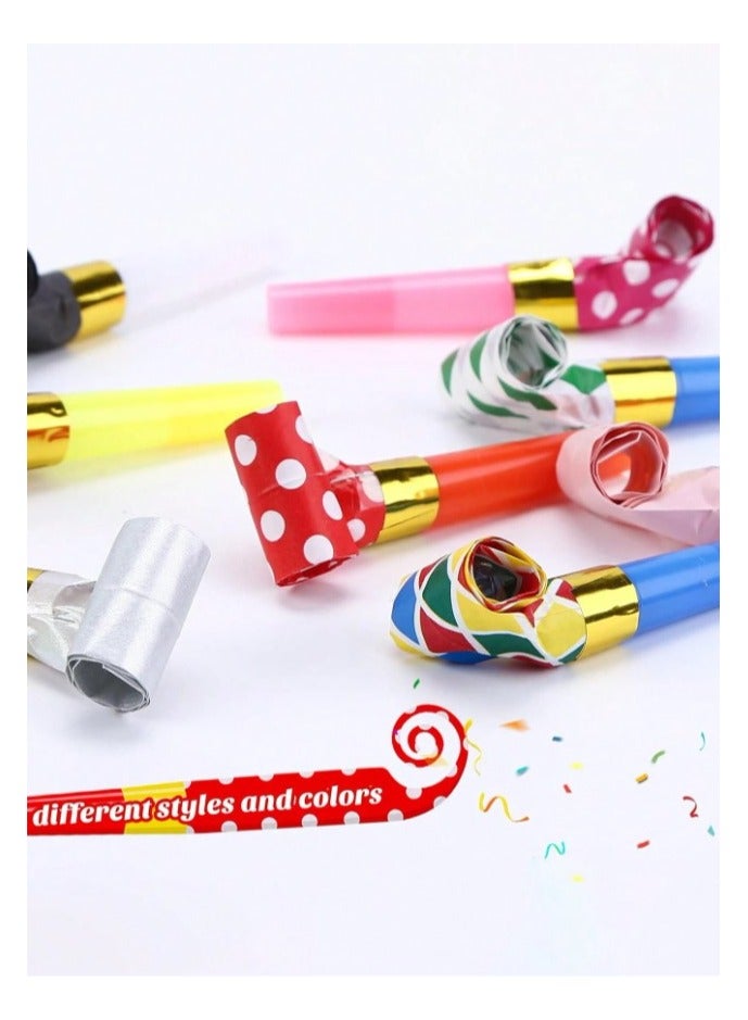 Colored paper blowing whistles for birthday, graduation and new baby parties. Expanding blowing whistles, 25 colorful pieces. - Image 5