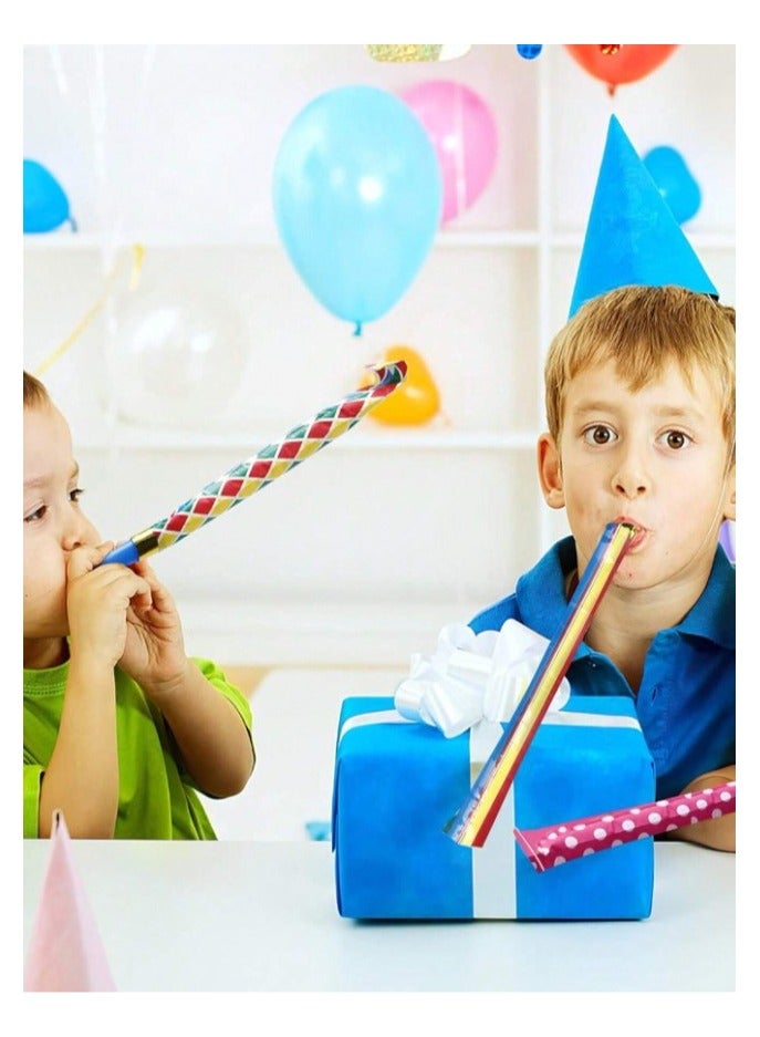 Colored paper blowing whistles for birthday, graduation and new baby parties. Expanding blowing whistles, 25 colorful pieces. - Image 4