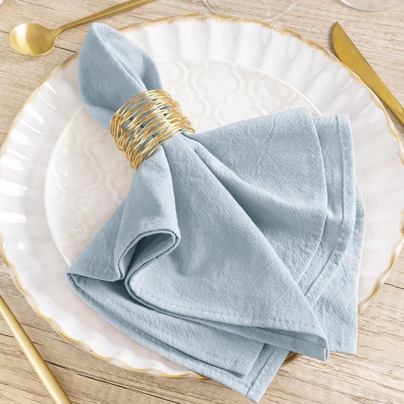 MLMW Silver Blue Cloth Napkins مجموعة من 6 ربيع من الكتان القطن من المناديل القماش القابلة للغسل 16 ""؟ 16 " - Image 1