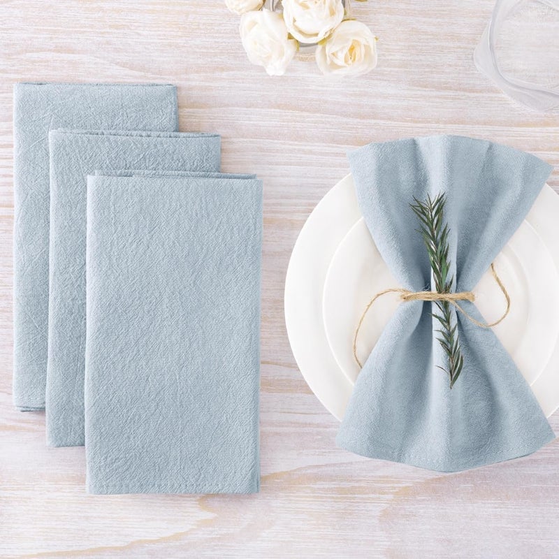 MLMW Silver Blue Cloth Napkins مجموعة من 6 ربيع من الكتان القطن من المناديل القماش القابلة للغسل 16 ""؟ 16 " - Image 4