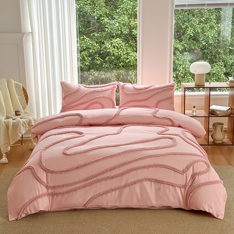 3pcs Set (1pc Duvet Cover And 2pcs Pillowcases, No Core), 3D Plush Line Design Aesthetic Duvet Cover Set, Soft And Comfortable Bedding, Suitable for Women, Men, And Friends As a Home Gift, Multiple Sizes And Colors, All Seasons - Image 1