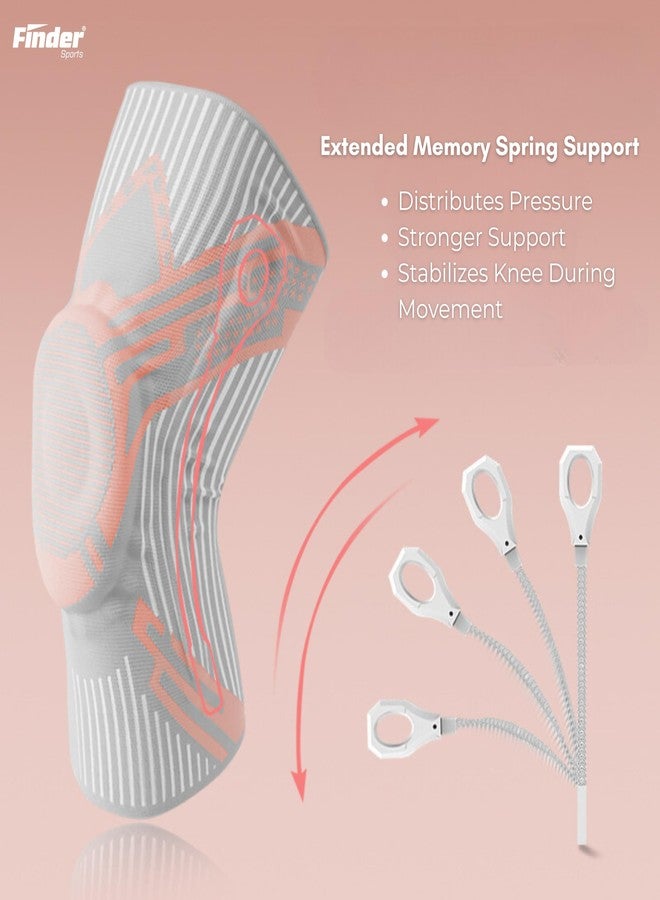 فايندر دعامة الركبة المتقدمة من FINDER مع امتصاص الصدمات بالسيليكون، ودعم مرن، ونابض ذاكرة، وأحزمة ضغط مزدوجة، ونقاط TPU مضادة للانزلاق (لون وردي سحابي، مقاس XXL) - Image 4
