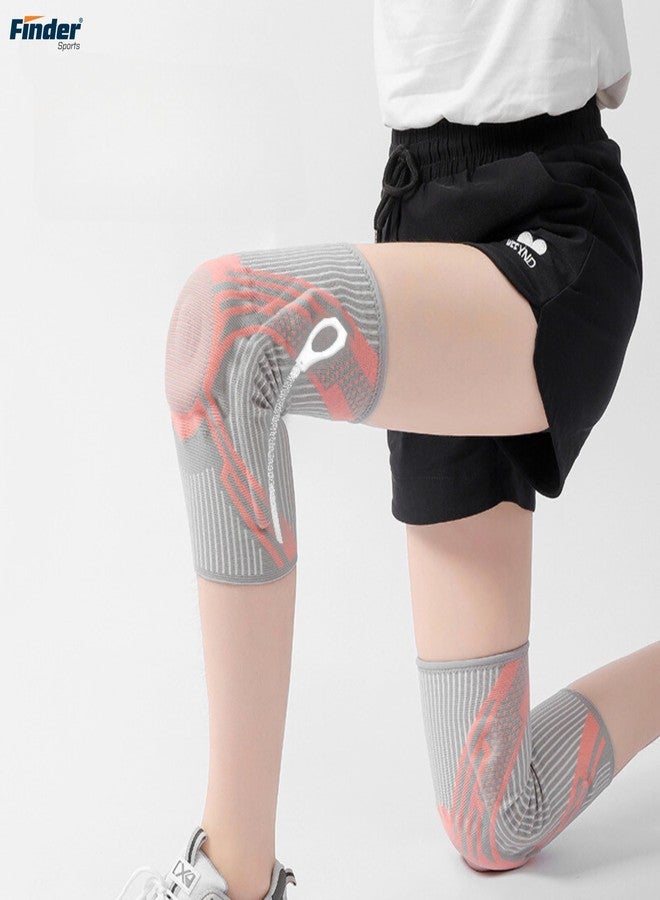 فايندر دعامة الركبة المتقدمة من FINDER مع امتصاص الصدمات بالسيليكون، ودعم مرن، ونابض ذاكرة، وأحزمة ضغط مزدوجة، ونقاط TPU مضادة للانزلاق (لون وردي سحابي، مقاس XXL) - Image 5
