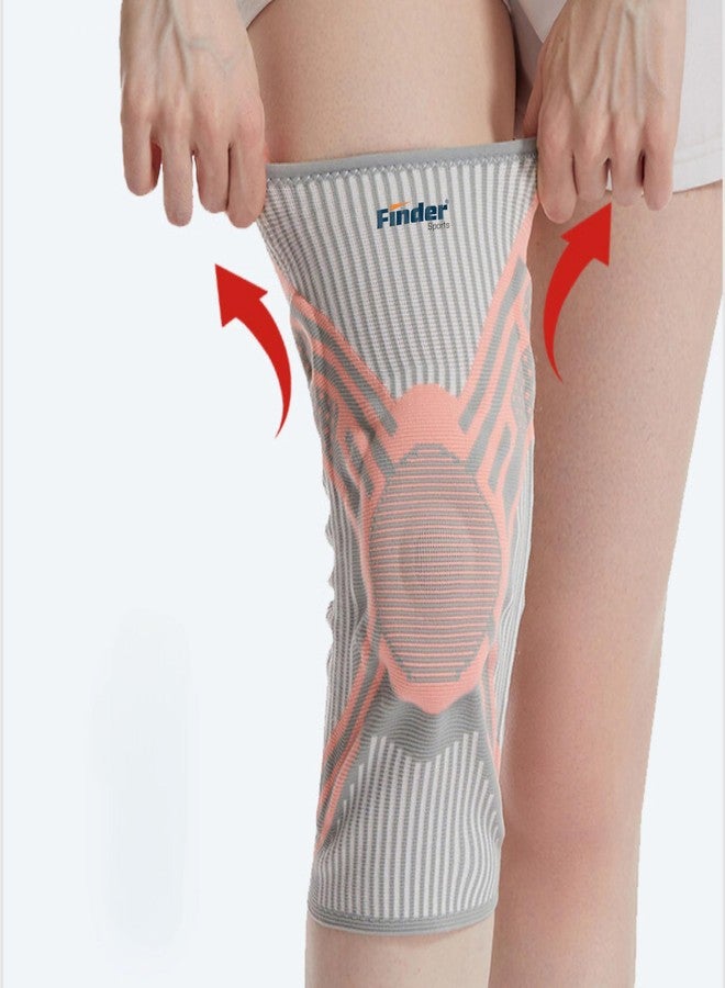 فايندر دعامة الركبة المتقدمة من FINDER مع امتصاص الصدمات بالسيليكون، ودعم مرن، ونابض ذاكرة، وأحزمة ضغط مزدوجة، ونقاط TPU مضادة للانزلاق (لون وردي سحابي، مقاس XXL) - Image 1