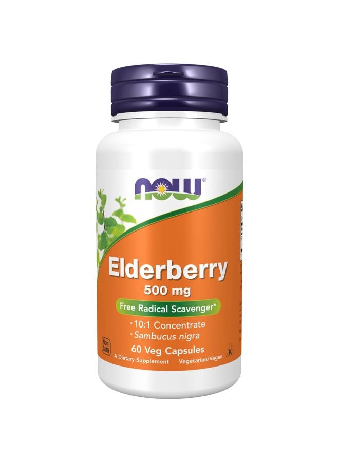 now Supplements, Elderberry (Sambucus nigra)500 mg, 10:1 Concentrate, 60 Veg Capsules - Image 1