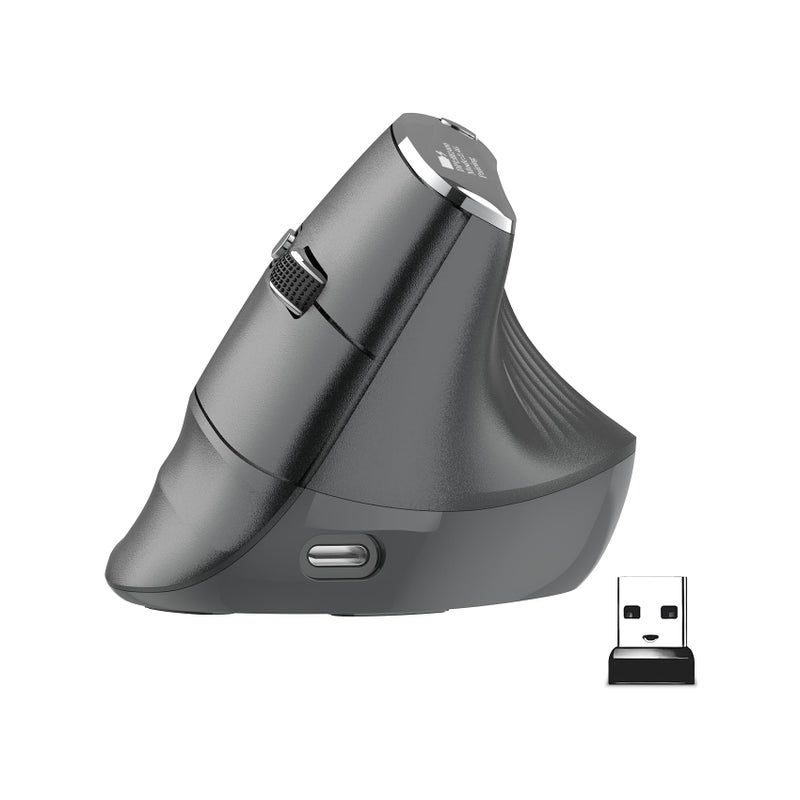 Eelexa New Dual Mode Ergonomic Mouse, Rechargeable Bluetooth Vertical Ergo Mouse Wireless 5 Adjustable DPI, Silent 2.4GHz Optical Carpal Tunnel Mouse for Compatible with Laptop, PC(Right Hand) - Image 1