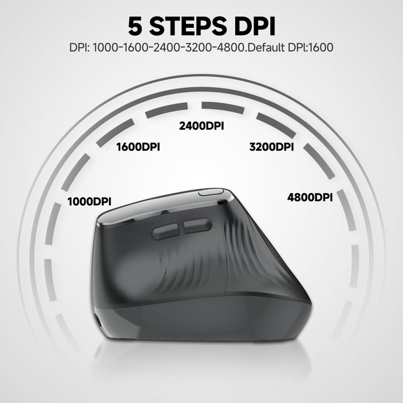 Eelexa New Dual Mode Ergonomic Mouse, Rechargeable Bluetooth Vertical Ergo Mouse Wireless 5 Adjustable DPI, Silent 2.4GHz Optical Carpal Tunnel Mouse for Compatible with Laptop, PC(Right Hand) - Image 5