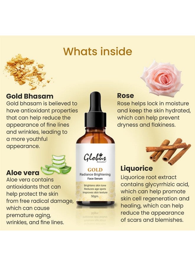Globus Remedies Gold Radiance Anti Aging Face Serum For Skin Lightening & Dark Spots Removal 50Ml (Pack1) - Image 3