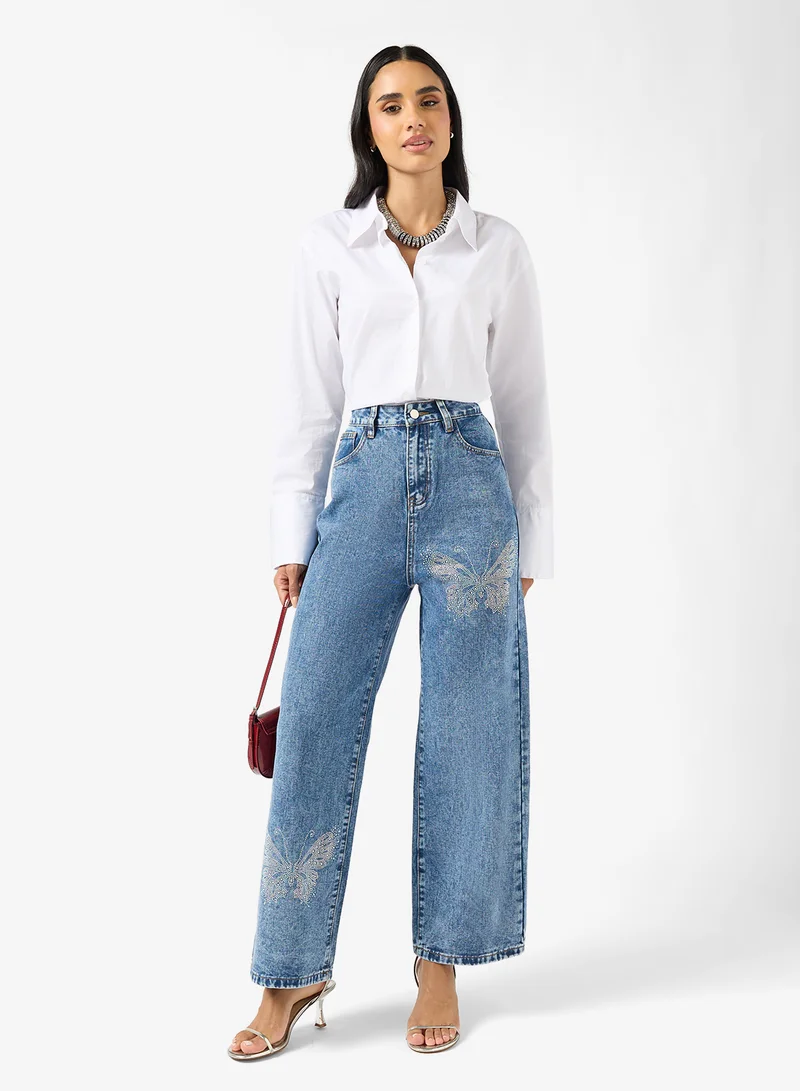 Ginger Butterfly Embellished Straigh Fit Jeans