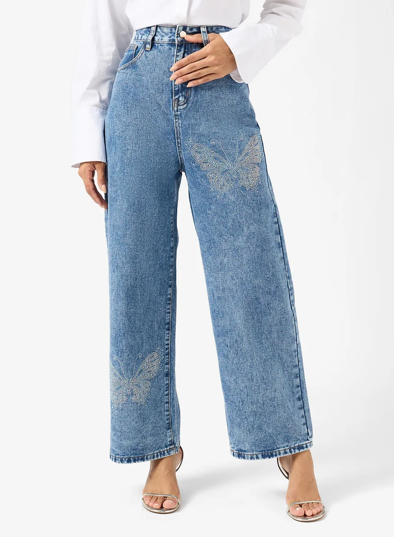 Ginger Butterfly Embellished Straigh Fit Jeans