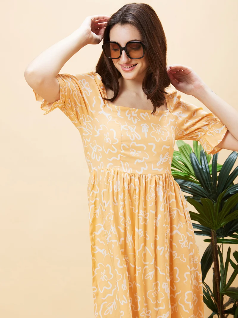 جلو باص فستان جلابيه نسائي مطبوع بالزهور بكسرات من جلوبس