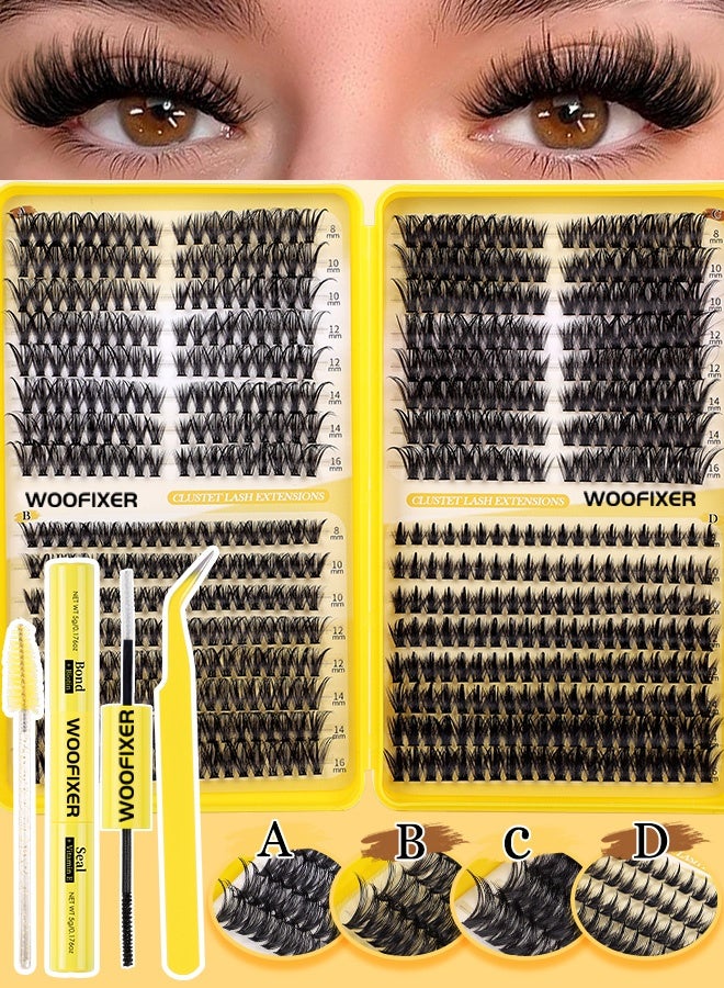 Woofixer 608 Pcs Lash Clusters, Lash Adhesive Glue & Lash Tweezer Set Eyelash Extensions Wispy False Eyelashes Lash Clusters DIY Eyelash Extensions Individual False Eyelashes for Women D-Curl Perfection for Your Eyes! - Image 3