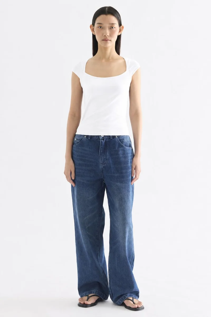 ذا اديتورز ماركت Edeline Square Neck Cap Sleeve Top - White
