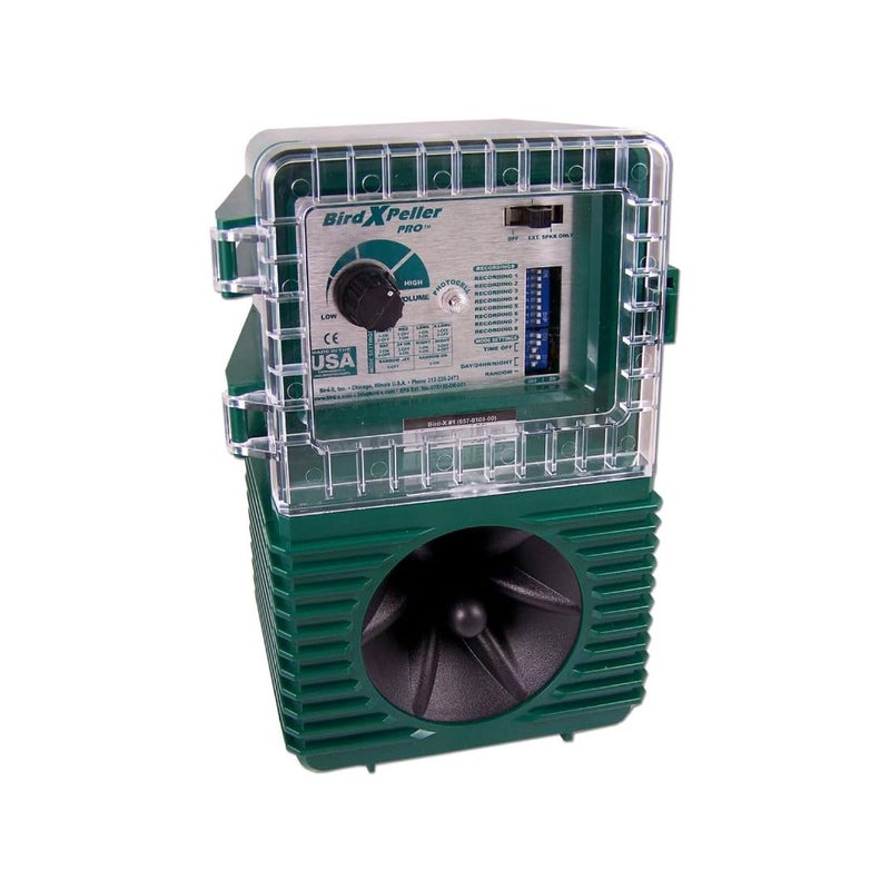 Bird-X BirdXPeller Pro Electronic Bird Preventer Version 2, Sonic Bird Decoy Device, Perfect for Crows, Blackbirds, Grackles, Cormorants, and Ravens, Covers up to 1 Acre, 3-5 kHz Frequency - Image 1